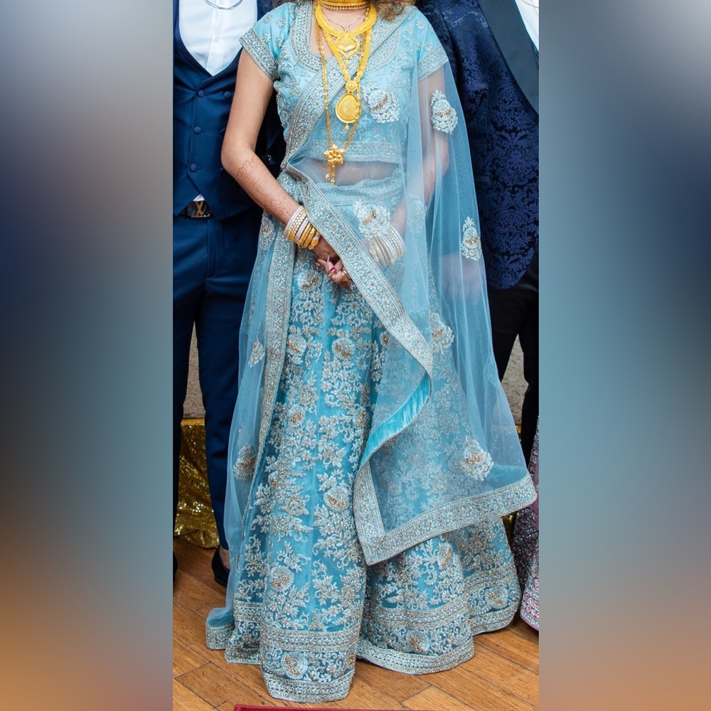 Elegant Blue Bridal Lehenga Embroidered Women's Dress
